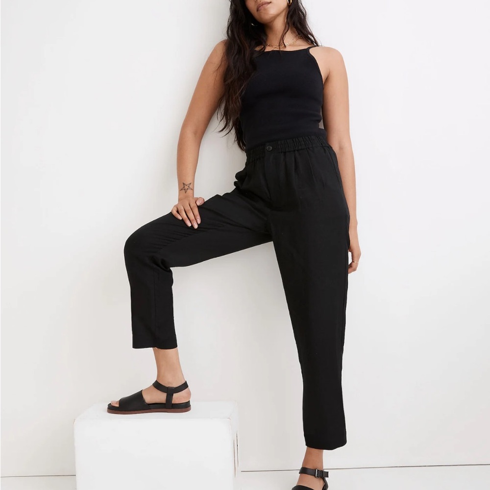 Madewell linen blend pull on cropped black pants size small